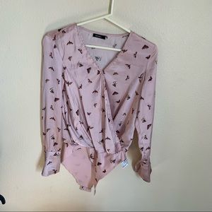 NWOT Bershka Satin Bodysuit with Moths? Butterflies?